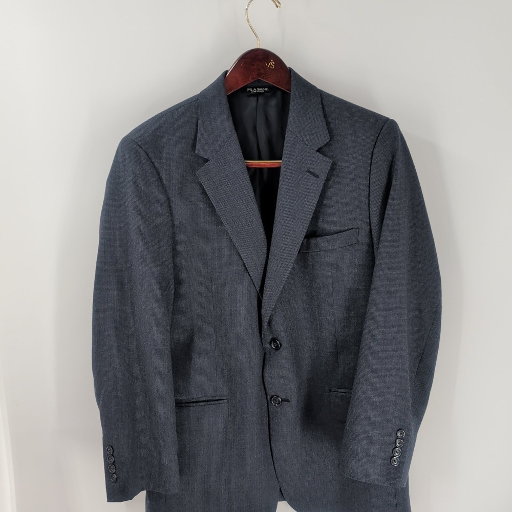 Jos. A Bank Long Sleeve Button Front Notched Lapel Blazer Blue Wool Blend‎ 42S